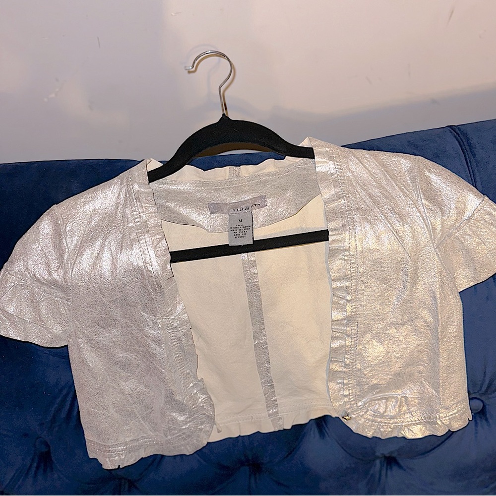 Lucidity silver leather bolero jacket. Size M. Gently worn